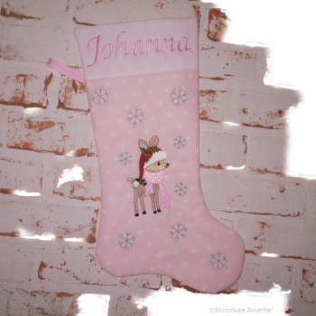 Nikolausstiefel Rentier Stofffarbe grau Name rosa